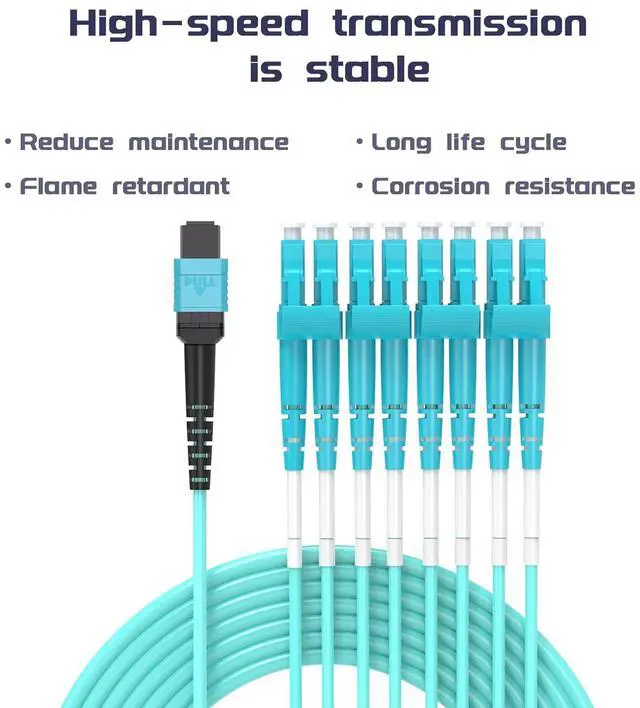 Alt view image 2 of 7 - OM4 8 Cores MPO-LC Connector Optical Fiber Patch Cord 50/125 Multimode Fan-Out Jumper Female to Female Type B 40G/100G