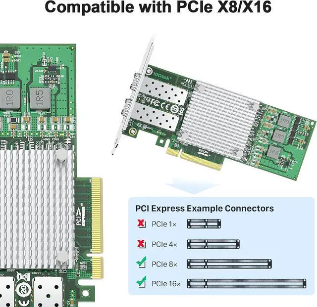 Alt view image 3 of 4 - 10Gtek 10Gb PCI-E NIC Network Card, with Broadcom BCM57810S Chipset, Dual SFP+ Port, PCI Express Ethernet LAN Adapter Support Windows Server/Windows/Linux/VMware