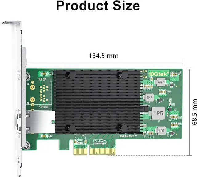 Alt view image 3 of 5 - 10Gtek 10Gb PCI-E NIC Network Card, Single Copper RJ45 Port, with Intel X550-AT2 Controller, PCI Express Ethernet LAN Adapter Support Windows Server/Linux/ESX, Compare to Intel X550-T1
