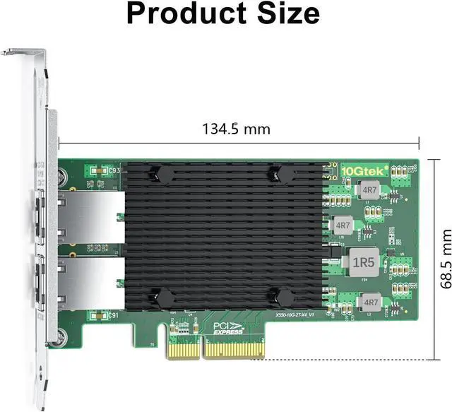 Alt view image 3 of 4 - 10Gb PCI-E NIC Network Card, Dual Copper RJ45 Port, with Intel X550-AT2 Controller, PCI Express Ethernet LAN Adapter Support Windows Server/Linux/ESX, Compare to Intel X550-T2