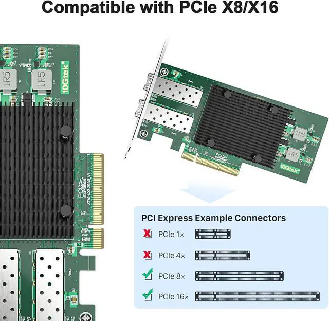 Alt view image 2 of 4 - 10Gtek 10Gb PCI-E NIC Network Card, Dual SFP+ Port, with Original Intel X710-BM2, PCI Express Ethernet LAN Adapter Support Windows Server/Windows/Linux/ESX, Compare to Intel X710-DA2