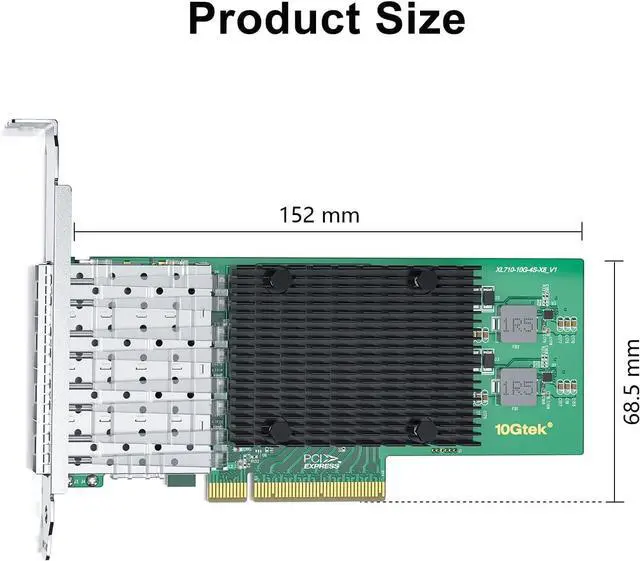 Alt view image 2 of 5 - 10Gtek 10Gb PCI-E NIC Network Card, Quad SFP+ Port, with Original Intel XL710-BM1 Controllers, PCI Express Ethernet LAN Adapter Support Windows Server/Linux/VMware ESXi, Compare to Intel X710-DA4