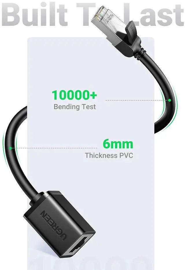 Alt view image 6 of 7 - UGREEN Ethernet Extension Cable Cat6 LAN Cable Extender Cat 6 RJ45 Network Patch Cord Male to Female Connector for Router Modem Smart TV PC Computer Laptop 3FT
