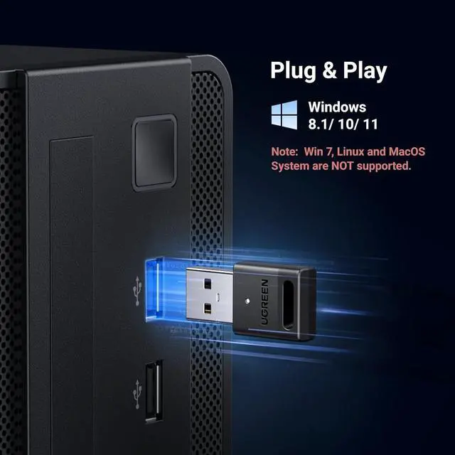Alt view image 4 of 7 - UGREEN USB Bluetooth 5.3 Adapter for PC, Plug & Play for Windows 11/10/8.1, Bluetooth Receiver & Transmitter for Keyboard/Mouse/Headphone/Speakers/Printer
