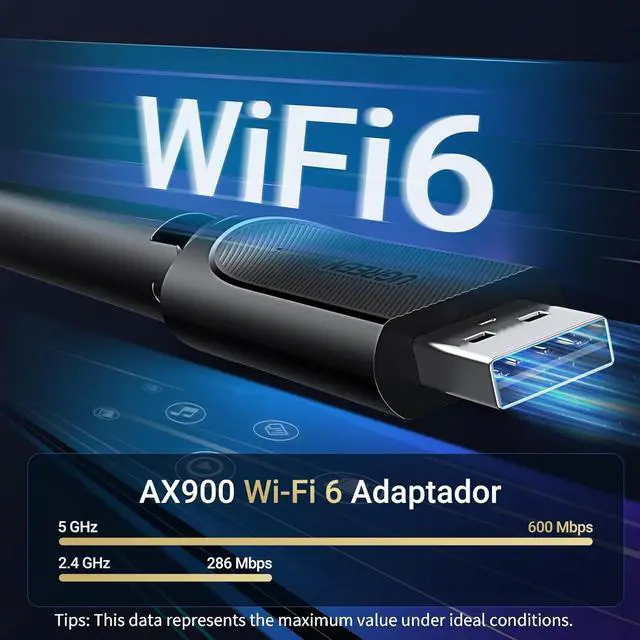 Alt view image 2 of 7 - UGREEN WiFi Adapter for Desktop PC, AX900 USB WiFi 6 Adapter with 5GHz/2.4GHz Dual Band, 6dBi High Gain Antenna, Built-in Driver for Win11/10