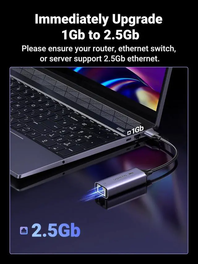 Alt view image 4 of 7 - UGREEN USB to Ethernet Adapter 2.5Gb, Ethernet Adapter, Aluminum, USB 3.0 to RJ45 Computer Network Internet LAN Dongle for Laptop, Compatible for MacBook Air/Pro, XPS, Windows, macOS