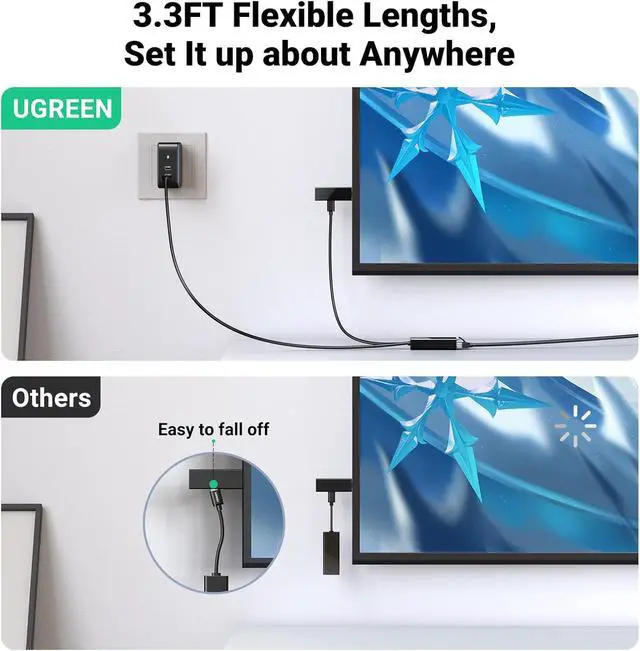 Alt view image 4 of 7 - UGREEN Ethernet Adapter for Fire TV Stick, Micro USB to Ethernet Adapter with 3.3 ft Cable & Power Cord, Compatible for Fire Stick Basic/2nd/4k/Lite, Chromecast 1/2/3/Ultra/Audio, Plug & Play, 100Mbps
