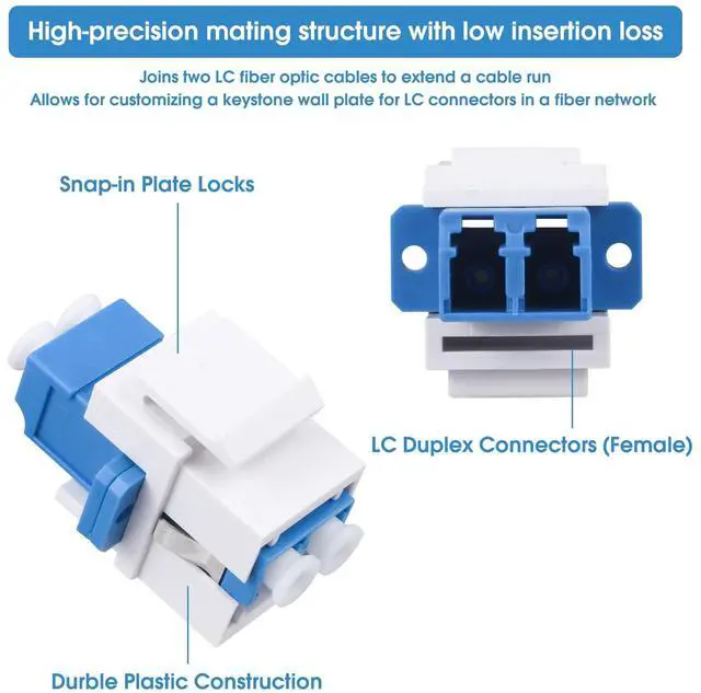 Alt view image 3 of 4 - 5 Pack LC/UPC Fiber Optic Coupler Keystone Jack Modular for Patch Panels and Wall Plates Fiber Optic Cable Adapter LC Duplex Singlemode