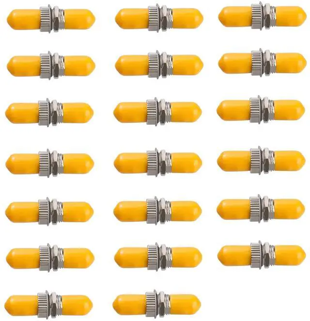 Main image of 20 Pack Fiber Optical Coupler ST Fiber Optical Cable Barrel Connector ST to ST Bulkhead Fiber Coupler Simplex Singlemode Multimode, Yellow