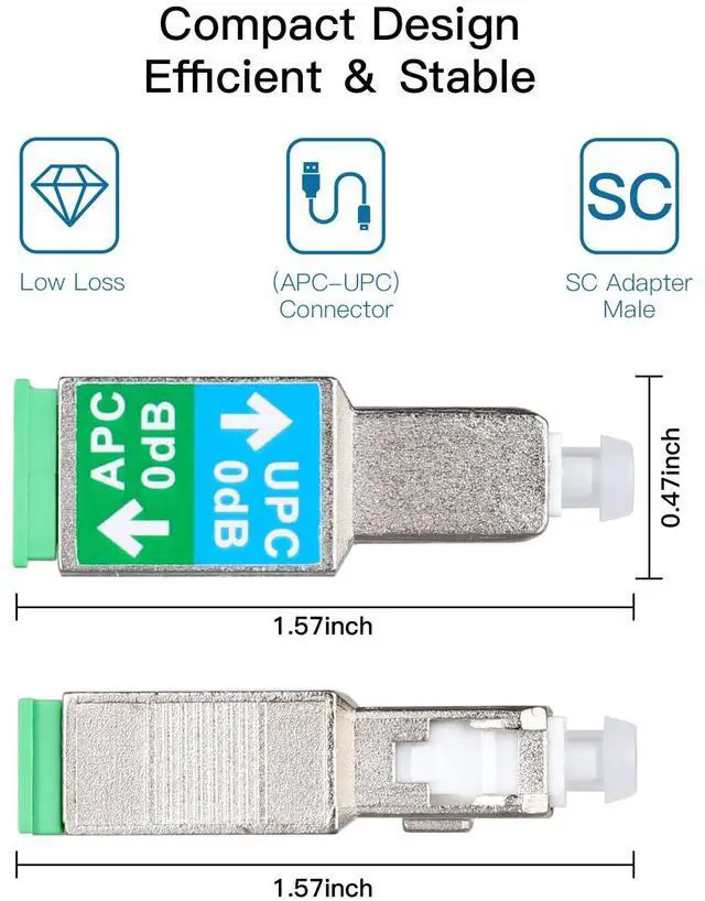 Alt view image 3 of 6 - Fiber Optic Adapter - SC/UPC Male to SC/APC Female Singlemode SM 9/125 Hybrid Optical Converter Connector Coupler