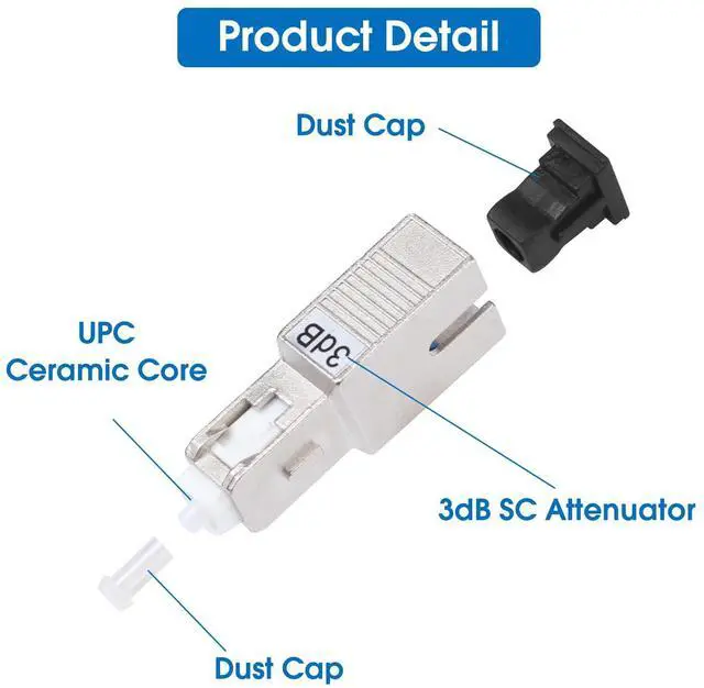 Alt view image 3 of 7 - 5 Pack SC/UPC Fiber Optic Attenuator 3dB, Fixed Single Mode Fiber Optic Attenuator, SC-UPC Male to Female