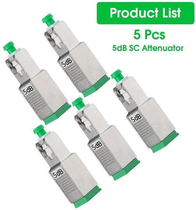 Main image of 5 Pack SCAPC Fiber Optic Attenuator 5dB, Fixed Single Mode Fiber Optic Attenuator, SCAPC Male to Female