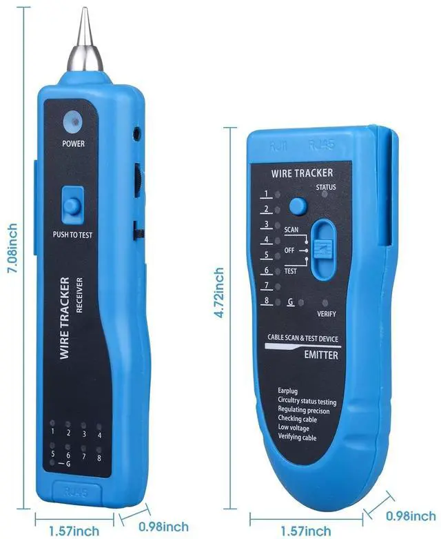 Alt view image 7 of 7 - Network Cable Tester, Multifunction Wire Tester RJ45 RJ11 Cable Tracker for Cable Collation, Network Maintenance Collation, Telephone Line Test with Earphone Toolkit (Blue)
