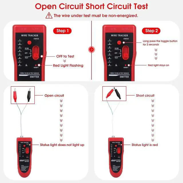 Alt view image 4 of 7 - Network Cable Tester, Multifunction Wire Tester RJ45 RJ11 Cable Tracker for Cable Collation, Network Maintenance Collation, Telephone Line Test with Earphone Toolkit (Red)