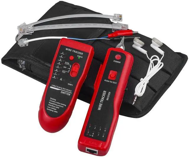 Main image of Network Cable Tester, Multifunction Wire Tester RJ45 RJ11 Cable Tracker for Cable Collation, Network Maintenance Collation, Telephone Line Test with Earphone Toolkit (Red)