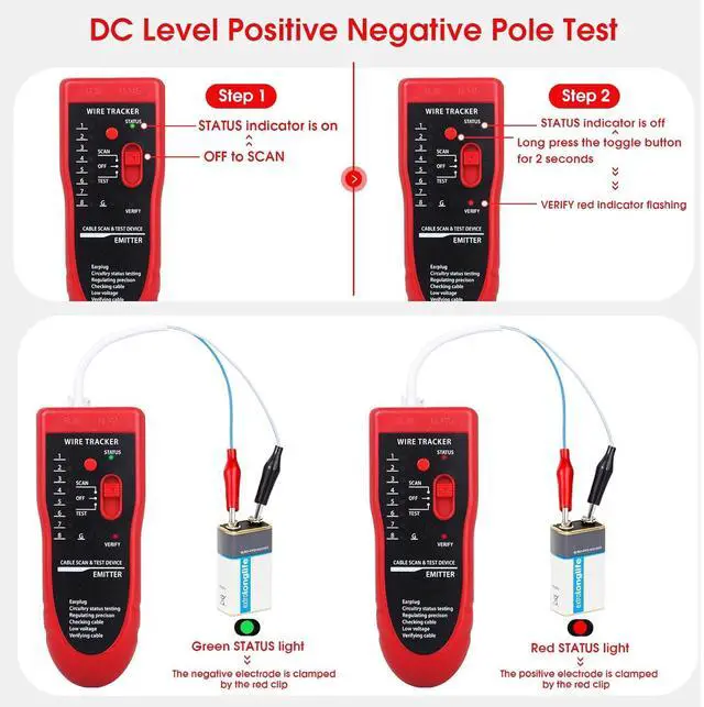 Alt view image 7 of 7 - Network Cable Tester, Multifunction Wire Tester RJ45 RJ11 Cable Tracker for Cable Collation, Network Maintenance Collation, Telephone Line Test with Earphone Toolkit (Red)