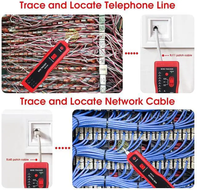 Alt view image 3 of 7 - Network Cable Tester, Multifunction Wire Tester RJ45 RJ11 Cable Tracker for Cable Collation, Network Maintenance Collation, Telephone Line Test with Earphone Toolkit (Red)