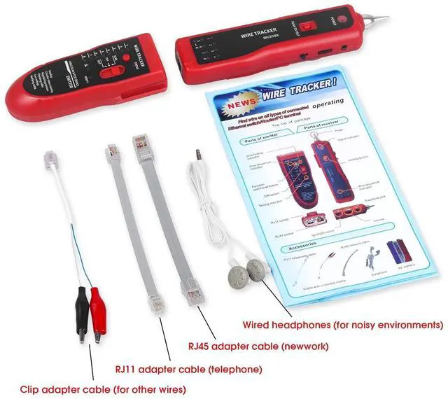 Alt view image 6 of 7 - Network Cable Tester, Multifunction Wire Tester RJ45 RJ11 Cable Tracker for Cable Collation, Network Maintenance Collation, Telephone Line Test with Earphone Toolkit (Red)