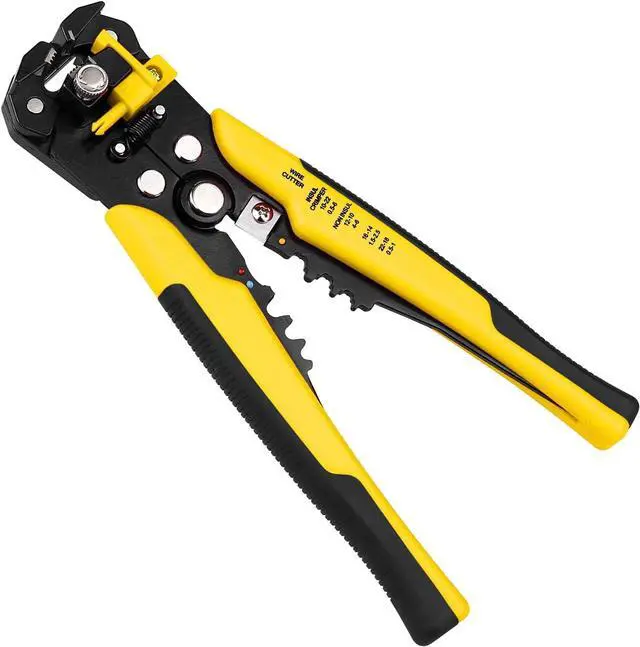 Main image of Wire Stripper, Wire Cutter for Solid and Stranded AWG Wire, Self-adjusting 8-Inch Automatic Wire Stripper, Stripping 10-24 AWG (Yellow)
