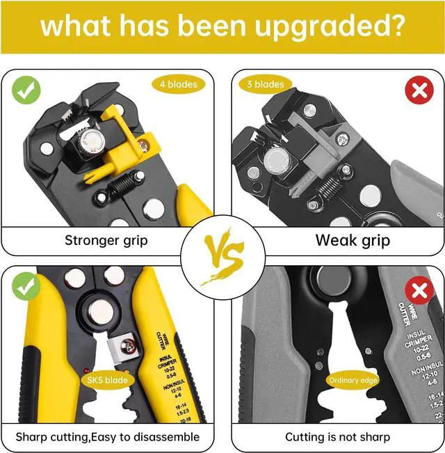 Alt view image 6 of 7 - Wire Stripper, Wire Cutter for Solid and Stranded AWG Wire, Self-adjusting 8-Inch Automatic Wire Stripper, Stripping 10-24 AWG (Yellow)