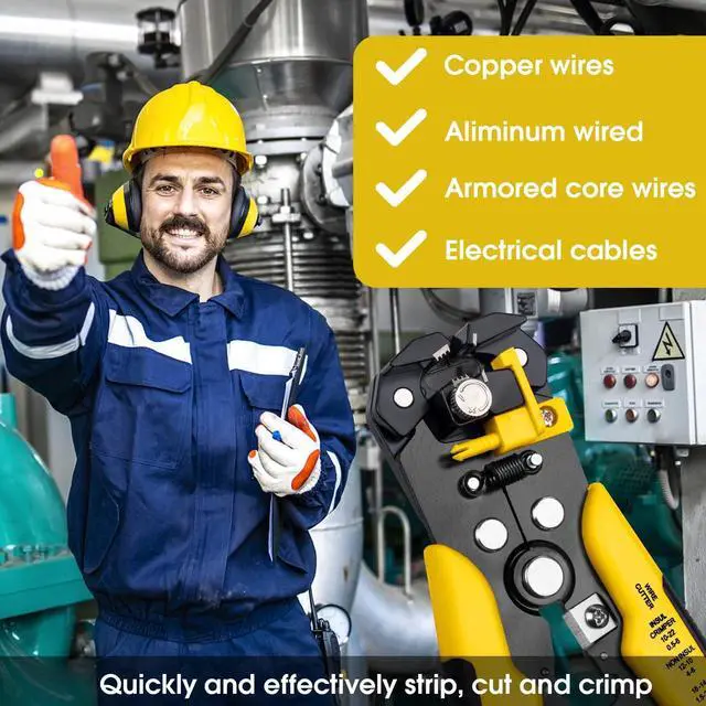 Alt view image 7 of 7 - Wire Stripper, Wire Cutter for Solid and Stranded AWG Wire, Self-adjusting 8-Inch Automatic Wire Stripper, Stripping 10-24 AWG (Yellow)