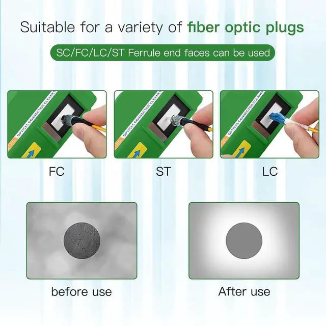 Alt view image 4 of 7 - FTTH Fiber Optic Cleaning Box - Fiber Cleaner Box for FC & SC & LC End Faces & Optical Connectors Over 500 Times Anti Static Clean Swab, Green