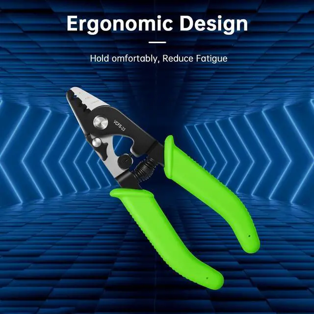 Alt view image 3 of 7 - VCFS-33 Fiber Optic Stripper 3 Port Hole Fiber Optic Stripping Tool with 6" handle - Hex Key Adjustable For Jacket, Buffer, and 125m-250m Coating Stripping(Green)