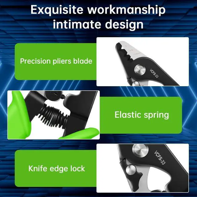 Alt view image 4 of 7 - VCFS-33 Fiber Optic Stripper 3 Port Hole Fiber Optic Stripping Tool with 6" handle - Hex Key Adjustable For Jacket, Buffer, and 125m-250m Coating Stripping(Green)