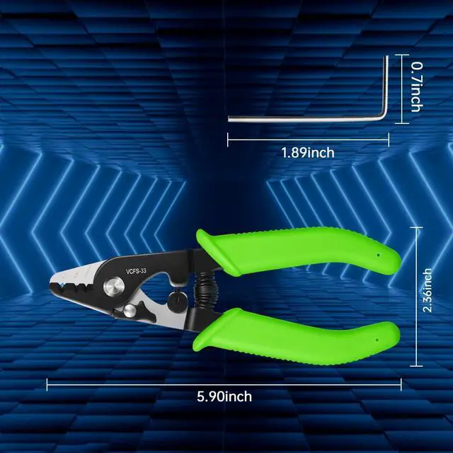 Alt view image 7 of 7 - VCFS-33 Fiber Optic Stripper 3 Port Hole Fiber Optic Stripping Tool with 6" handle - Hex Key Adjustable For Jacket, Buffer, and 125m-250m Coating Stripping(Green)