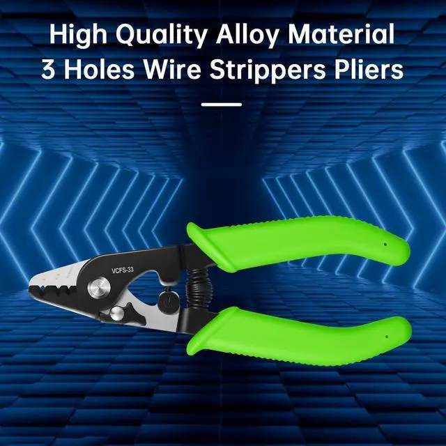 Alt view image 5 of 7 - VCFS-33 Fiber Optic Stripper 3 Port Hole Fiber Optic Stripping Tool with 6" handle - Hex Key Adjustable For Jacket, Buffer, and 125m-250m Coating Stripping(Green)