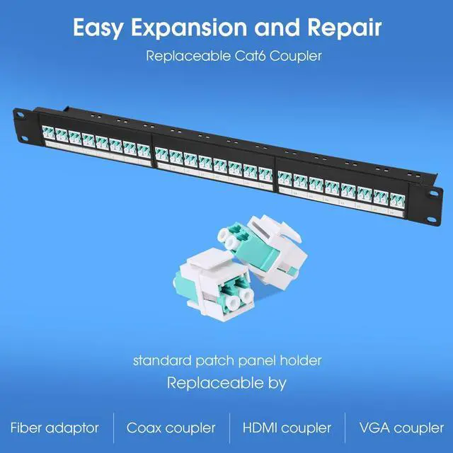 Alt view image 5 of 6 - 1U Rack-Mount Fiber Patch Panel with 24PC LC-OM3/OM4 Multimode Fiber Coupler Keystone Jack Modular (Included Rack Screws)