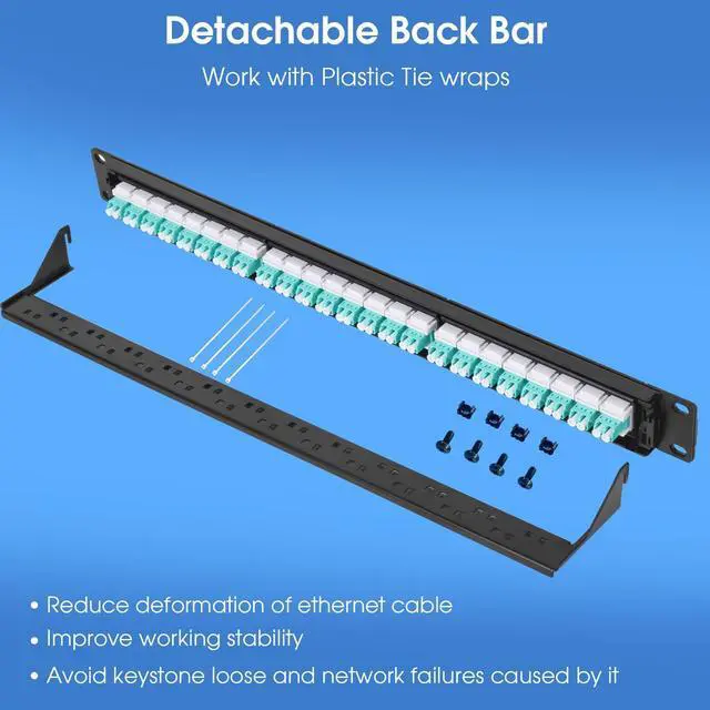 Alt view image 3 of 6 - 1U Rack-Mount Fiber Patch Panel with 24PC LC-OM3/OM4 Multimode Fiber Coupler Keystone Jack Modular (Included Rack Screws)
