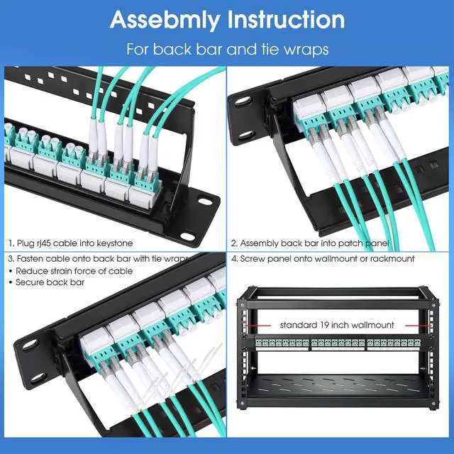 Alt view image 4 of 6 - 1U Rack-Mount Fiber Patch Panel with 24PC LC-OM3/OM4 Multimode Fiber Coupler Keystone Jack Modular (Included Rack Screws)