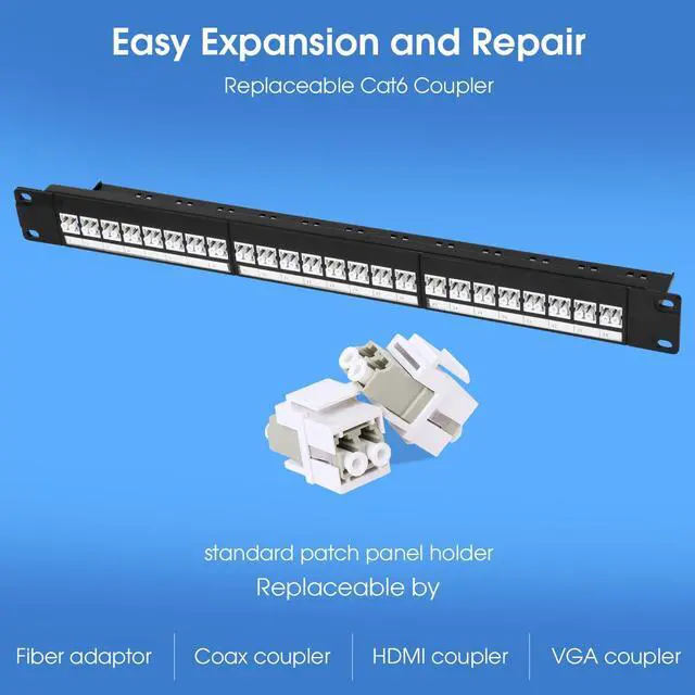 Alt view image 5 of 6 - 1U Rack-Mount Fiber Patch Panel with 24PC LC-OM1/OM2 Multimode Fiber Coupler Keystone Jack Modular (Included Rack Screws)