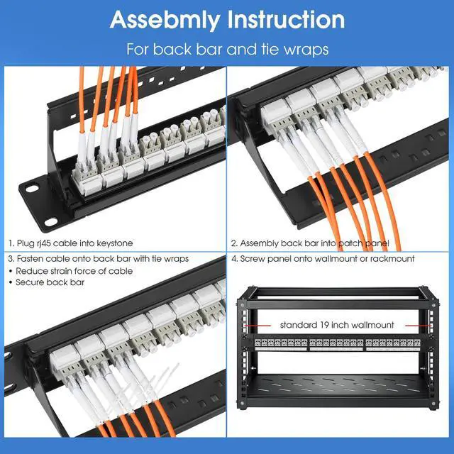 Alt view image 4 of 6 - 1U Rack-Mount Fiber Patch Panel with 24PC LC-OM1/OM2 Multimode Fiber Coupler Keystone Jack Modular (Included Rack Screws)