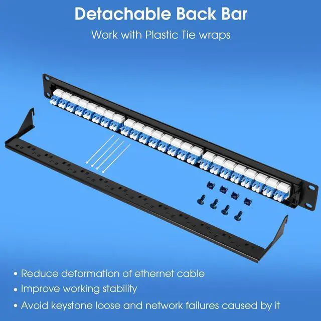 Alt view image 3 of 6 - 1U Rack-Mount Fiber Patch Panel 48Port LC OS2 with LC-UPC Singlemode Fiber Coupler Keystone Jack Modular (Included Rack Screws)