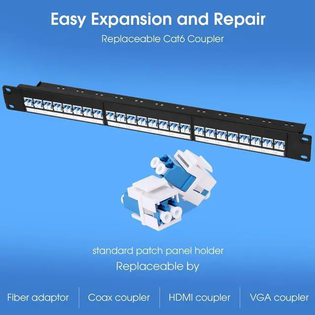Alt view image 4 of 6 - 1U Rack-Mount Fiber Patch Panel 48Port LC OS2 with LC-UPC Singlemode Fiber Coupler Keystone Jack Modular (Included Rack Screws)