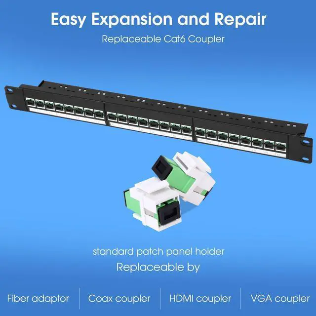 Alt view image 3 of 6 - 1U Rack-Mount Fiber Patch Panel with 24PC SCAPC OS1/OS2 Singlemode Fiber Coupler Keystone Jack Modular (Included Rack Screws)
