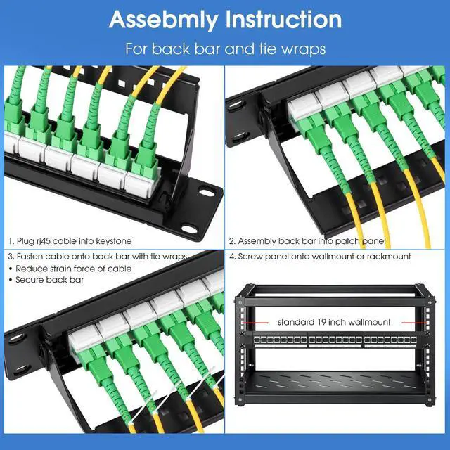 Main image of 1U Rack-Mount Fiber Patch Panel with 24PC SCAPC OS1/OS2 Singlemode Fiber Coupler Keystone Jack Modular (Included Rack Screws)