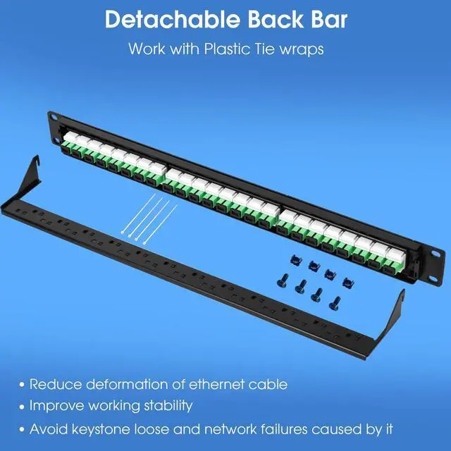 Alt view image 4 of 6 - 1U Rack-Mount Fiber Patch Panel with 24PC SCAPC OS1/OS2 Singlemode Fiber Coupler Keystone Jack Modular (Included Rack Screws)
