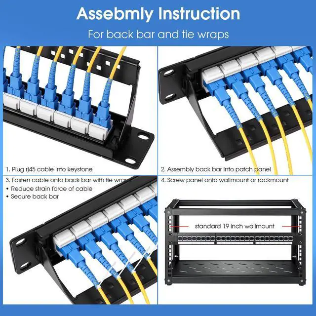 Alt view image 4 of 6 - 1U Rack-Mount Fiber Patch Panel with 24PC SC-UPC OS1/OS2 Singlemode Fiber Coupler Keystone Jack Modular (Included Rack Screws)