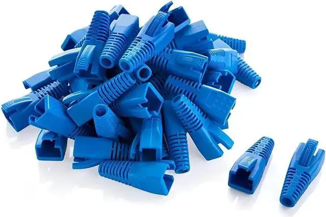 Main image of RJ45 Ethernet Network Cable Strain Relief Boot 100-Pack Fits CAT5 CAT5E CAT6 CAT6A, RJ45 Color Coded Cable Connector Plug Cover for Various Diameter LAN Cable, Blue