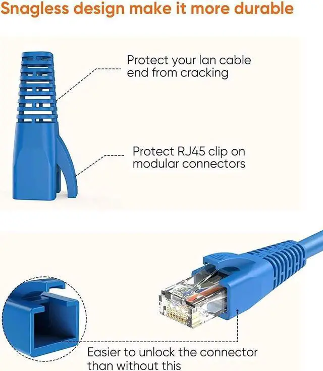 Alt view image 3 of 6 - RJ45 Ethernet Network Cable Strain Relief Boot 100-Pack Fits CAT5 CAT5E CAT6 CAT6A, RJ45 Color Coded Cable Connector Plug Cover for Various Diameter LAN Cable, Blue
