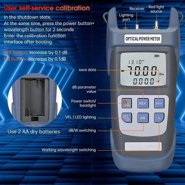 Alt view image 6 of 6 - Fiber Optical Power Meter with 10Km Light Source SC FC Connector, -70~10dBm, 10 Optic Wave Length, Optic Test Equipment for CCTV Communication Engineering