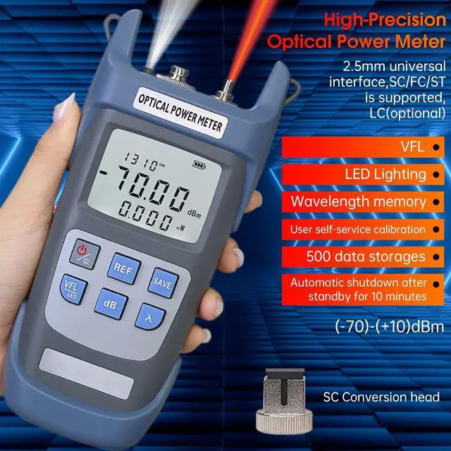 Alt view image 5 of 6 - Fiber Optical Power Meter with 10Km Light Source SC FC Connector, -70~10dBm, 10 Optic Wave Length, Optic Test Equipment for CCTV Communication Engineering