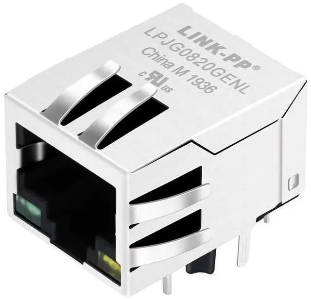 Alt view image 5 of 5 - INK-PP SI-61001-F Gigabit RJ45 Connector, 10P8C 10/100/1000Base-T Shielded with Tabs, 1 Port, Through Hole Mount, Tab Down, with LED, Gold Plated (Tape & Reel)