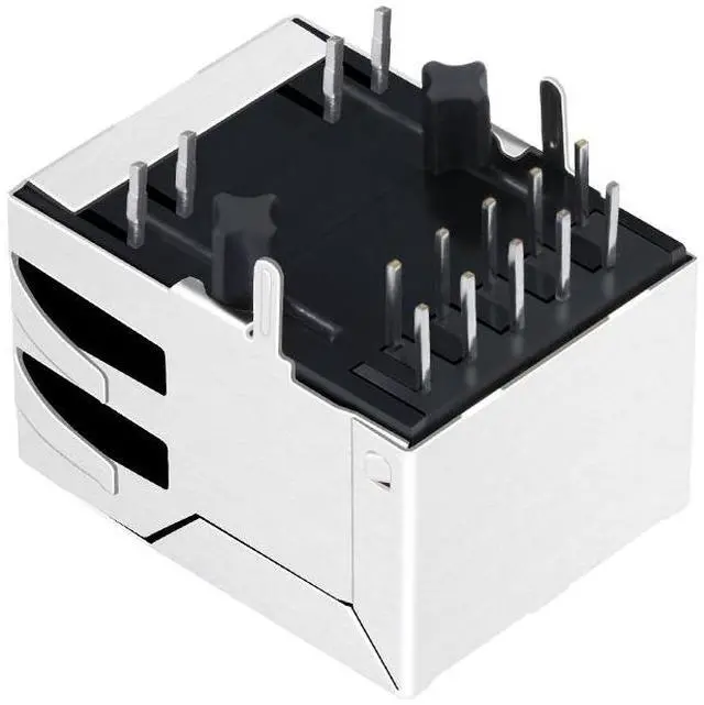 Alt view image 4 of 5 - INK-PP SI-61001-F Gigabit RJ45 Connector, 10P8C 10/100/1000Base-T Shielded with Tabs, 1 Port, Through Hole Mount, Tab Down, with LED, Gold Plated (Tape & Reel)