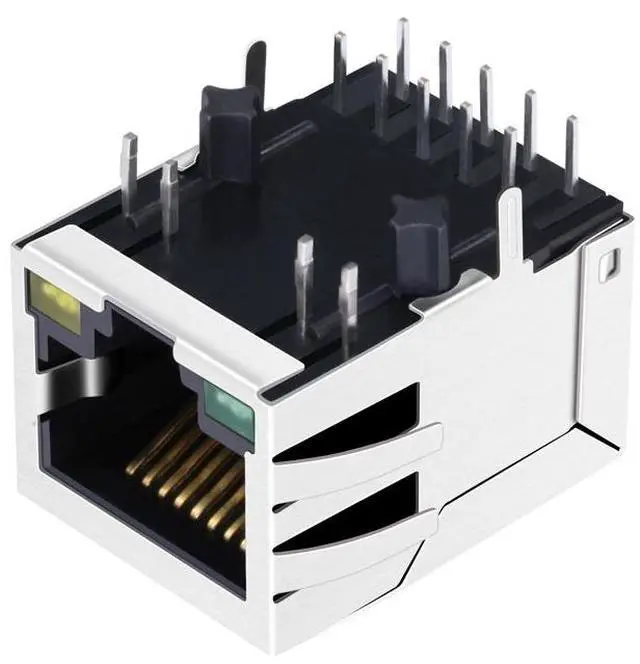 Alt view image 2 of 5 - INK-PP SI-61001-F Gigabit RJ45 Connector, 10P8C 10/100/1000Base-T Shielded with Tabs, 1 Port, Through Hole Mount, Tab Down, with LED, Gold Plated (Tape & Reel)
