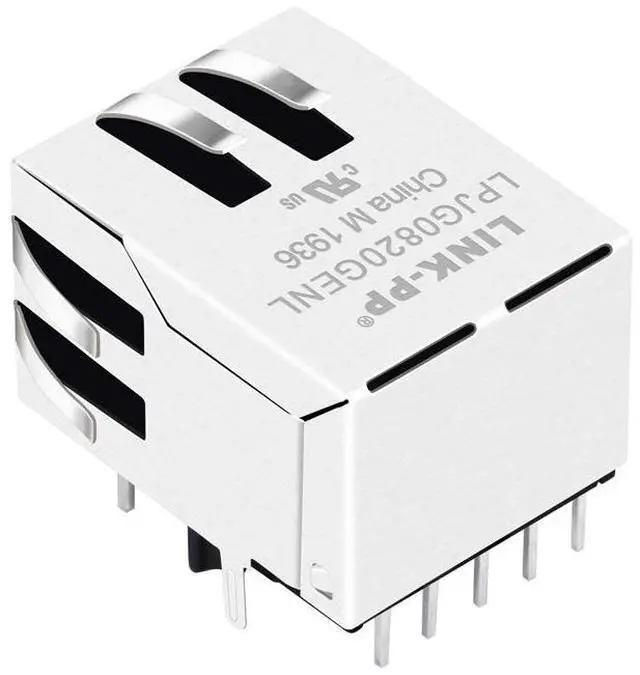 Main image of INK-PP SI-61001-F Gigabit RJ45 Connector, 10P8C 10/100/1000Base-T Shielded with Tabs, 1 Port, Through Hole Mount, Tab Down, with LED, Gold Plated (Tape & Reel)