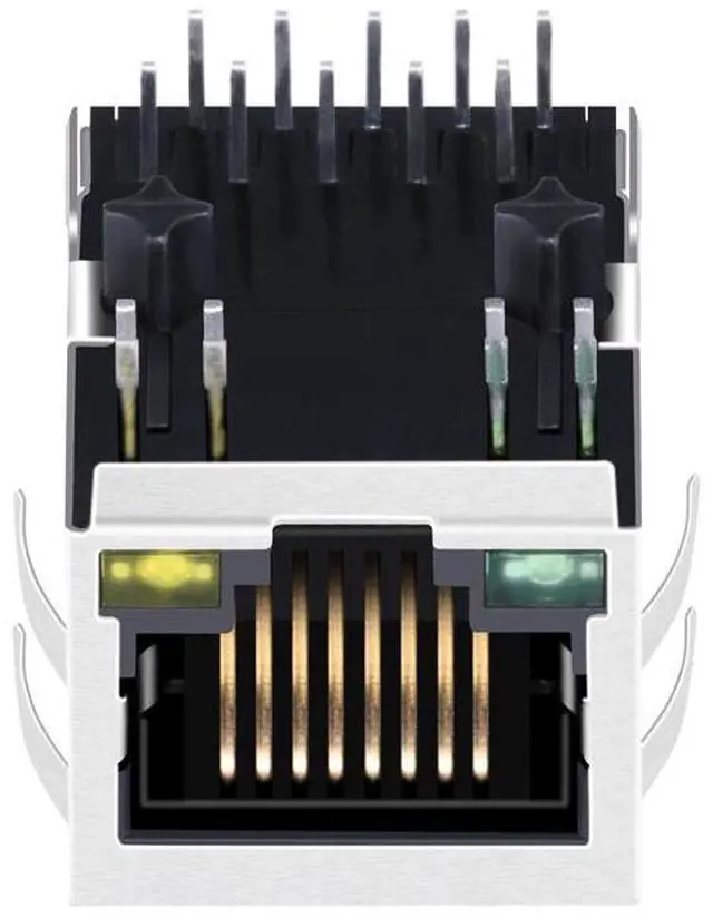 Alt view image 3 of 5 - INK-PP SI-61001-F Gigabit RJ45 Connector, 10P8C 10/100/1000Base-T Shielded with Tabs, 1 Port, Through Hole Mount, Tab Down, with LED, Gold Plated (Tape & Reel)